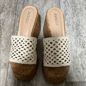 Soda Tan and Cream Mules with Cork Wedge